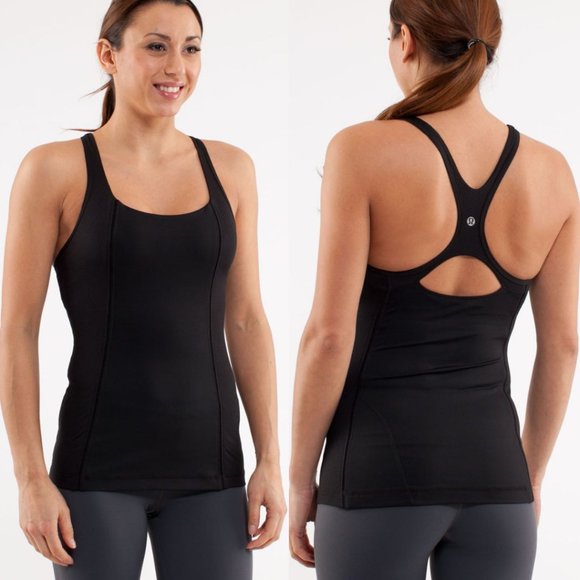 Lululemon Black Luxtreme Cutout Back Get Fit Tank w/ Built In Bra